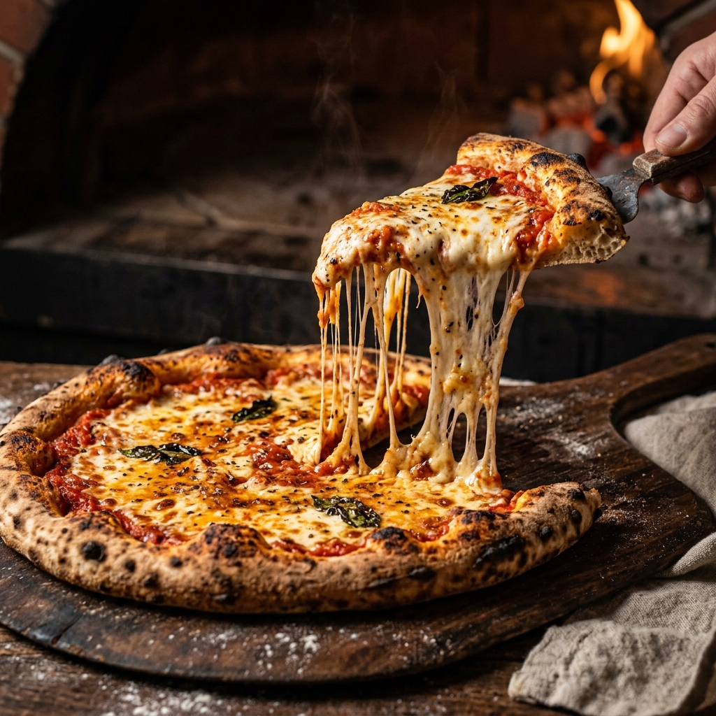 Freshly Baked Cheesy Pizza at Tamba